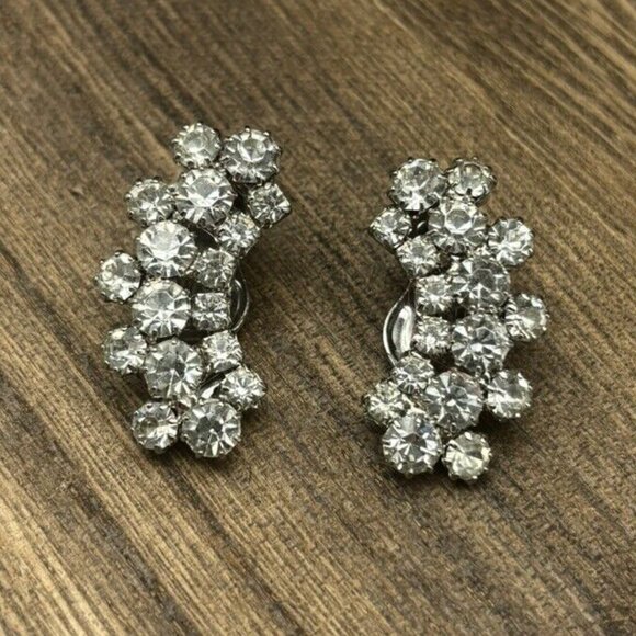 Vintage Weiss Stamped Clip-On Stunning Rhinestone Earrings 1.5" 1950’s - Picture 3 of 5